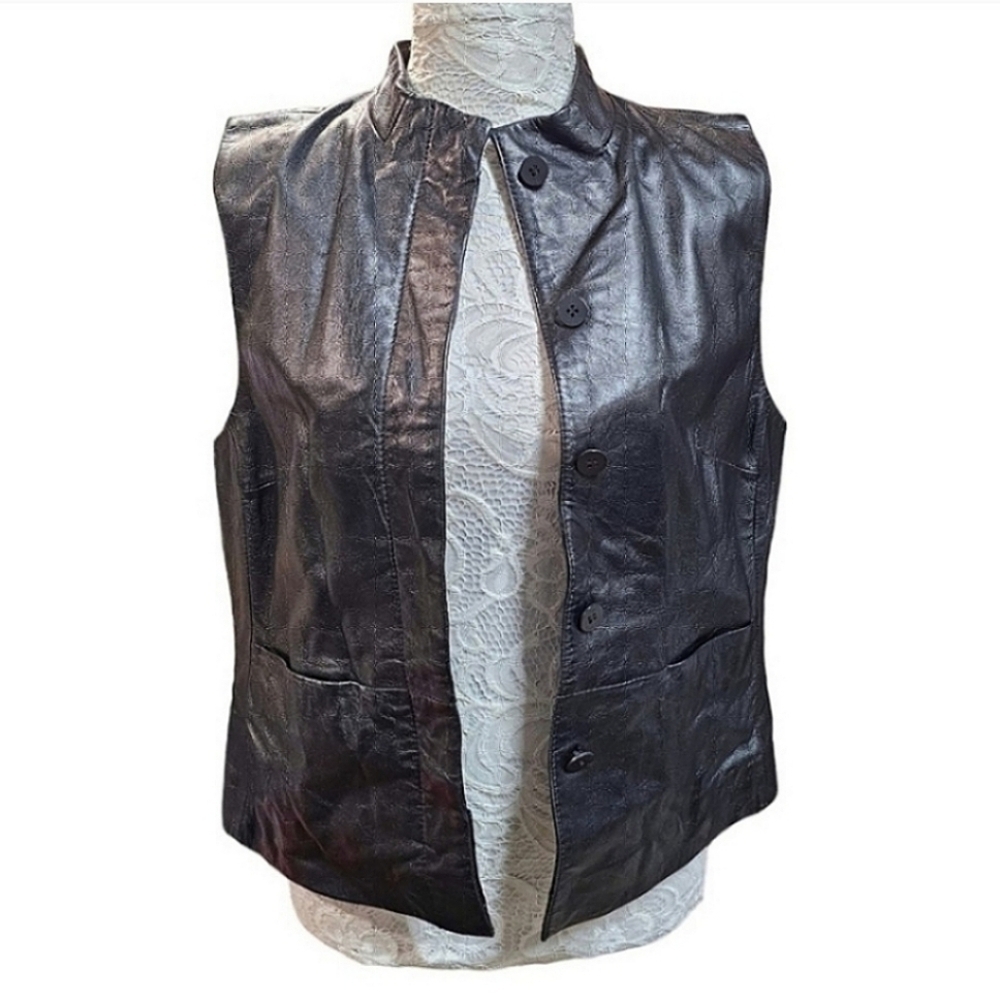 VTG Coldwater Creek Leather Vest Small Classic Black Motorcycle Biker Edgy 90s